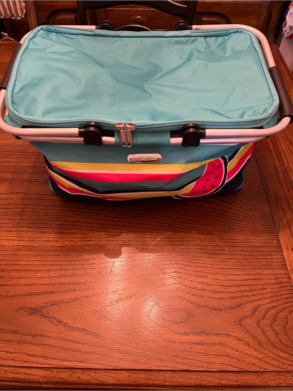 Tupperware Insulated Turquoise Picnic Basket with Watermelon Accent